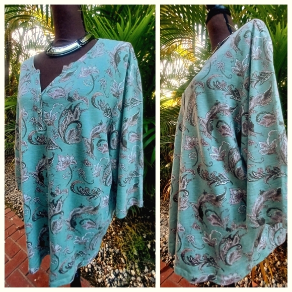 Coral Bay Tops - NEW Coral Bay Floral Green 3/4 Sleeve 1X